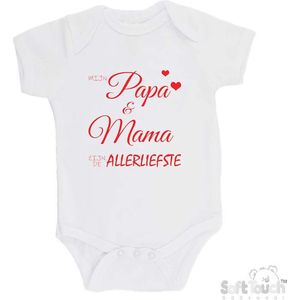 100% katoenen Romper ""Mijn papa & mama zijn de allerliefste"" Unisex Katoen Wit/rood Maat 56/62