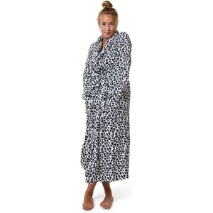 Panterprint badjas - dames - fleece - grijstinten - lang model - Badrock XL/XXL