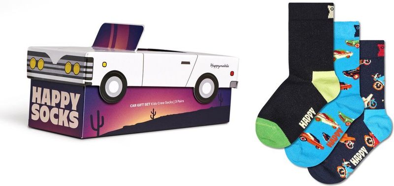 Happy Socks - Kids 3-Pack Car Gift Set - Blauw - Sokken