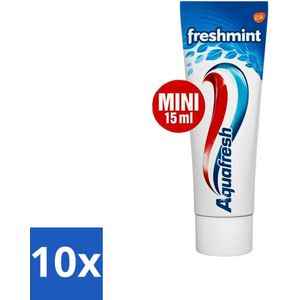 10 x Aquafresh Freshmint 3in1 Mini 15 ml - Tandsteen - Tanden - Gebit - Mondgezondheid - Adem