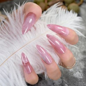 24 Stuks Punt Nepnagels Lang | Lichtroze Marble | Stiletto Nagels | Cosmetica Accessoires