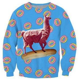 Lama eenhoorn met donuts Trui voor fout feest - Maat: XXL - Foute trui - Feestkleding - Festival Outfit - Fout Feest - Trui voor festivals - Rave party kleding - Rave outfit - Dieren kleding - Dierentrui -