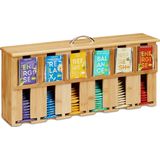 Relaxdays thee organizer - bamboe - theedoos 6 vaks - theezakjes organizer - groot