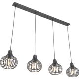 QAZQA saffira - Moderne Hanglamp eettafel voor boven de eettafel | in eetkamer - 4 lichts - L 1340 mm - Zwart - Woonkamer | Slaapkamer | Keuken