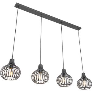 QAZQA saffira - Moderne Hanglamp eettafel voor boven de eettafel | in eetkamer - 4 lichts - L 1340 mm - Zwart - Woonkamer | Slaapkamer | Keuken