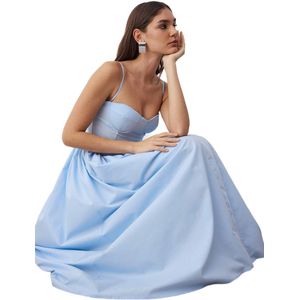 Trendyol Lichtblauwe A-Lijn Poplin Geweven Midi-Jurk Tprss24El00294