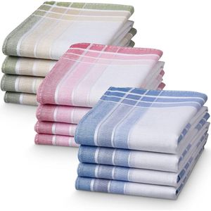 Katoenen doekjes - 12x stoffen doekjes in een set - stoffen doekjes voor dames, heren, kinderen - herbruikbaar - wit, blauw, groen, roze
