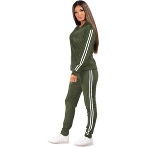 Premium Dames Trainingspak / Tracksuit / Joggingspak | Sport Kleding | Groen-Wit - S