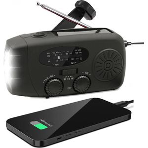 Nood Radio Op Batterijen (Accu) Voor Rampen - Knijpkat - Noodfluit - Radio Opwindbaar - Noodradio - Solar Opwindbaar - Multifunctionele Noodradio - Survival Radio - Zaklamp / Powerbank - Noodpakket - Noodpakket voor Thuis - Draagbare Radio - Zwart