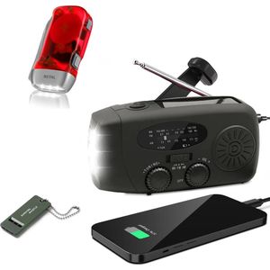 Nood Radio Op Batterijen (Accu) Voor Rampen - Knijpkat - Noodfluit - Radio Opwindbaar - Noodradio - Solar Opwindbaar - Multifunctionele Noodradio - Survival Radio - Zaklamp / Powerbank - Noodpakket - Noodpakket voor Thuis - Draagbare Radio - Zwart