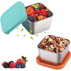 Vriesdozen snackbox 200 ml klein - 2 stuks - RVS met deksel - BPA-vrij - invriezen en lekvrij - aanvullende voeding - mini-blikjes - schattige snackdoos