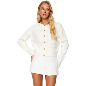 Trendyol Ecru Ronde Hals Jas Look Gebreide Cardigan Twoaw24Hi00337
