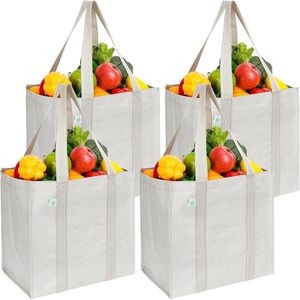 4 Pack Herbruikbare Boodschappentas met Harde Bodem - Opvouwbaar en Multifunctioneel - Zware Draagtas voor Dagelijks Gebruik - Set van 4