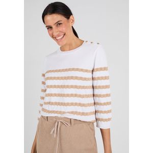 Damart - Trui met marinièrestreepjes - Dames - Beige - XS