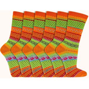 Hygge sokken | Wollen sokken | Dames & Heren | Kleur: Oranje | 6 paar