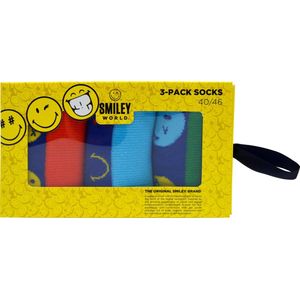 Smiley world socks - giftbox sokken - 3 paar - maat 40/46 - Gekleurde grappige heren sokken geschenkdoos - smiley Socks- 80% hoogwaardige katoen
