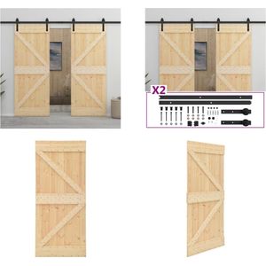 vidaXL Schuifdeur met beslag 80x210 cm massief grenenhout - Houten Deur - Houten Deuren - Schuifdeur - Schuifdeuren