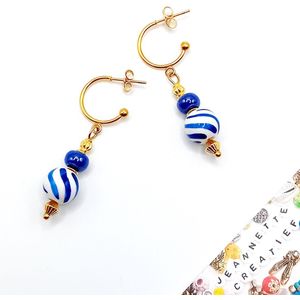 Jeannette-Creatief® - Holland - Delftsblauwe Earrings - Delftsblauwe Oorbellen - Oorringen - Oorringen met bedels - Dames Oorbellen - Blauwe Oorbellen - Delfts Blauw - Delftsblauw - Oorbellen Dames - Oorringen Gold Plated