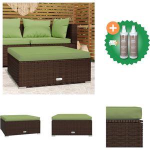 vidaXL Tuinvoetenbank met kussen 70x70x30 cm poly rattan bruin Tuinbank Inclusief Onderhoudsset