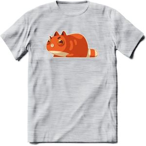 Schattige kat klaar voor aanval T-Shirt Grappig | Dieren katten Kleding Kado Heren / Dames | Animal Skateboard Cadeau shirt - Licht Grijs - Gemaleerd - XL