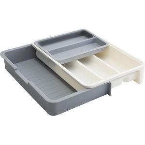 Multifunctioneel Uitschuifbare Bestekbak - Plastic Lade-Organizer - Bestekcassette - Veelzijdig & Ruimtebesparend - Geschikt Voor Keuken en Kantoor - Wit en Grijs