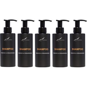 Shampoo Sweet Orange & Cedarwood 300 ml - met pomp - zwarte fles - set van 5 stuks - voordeelverpakking - haarverzorging