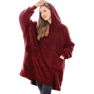 Oversized Deken met Capuchon voor Dames - Pluizige Hoodiedeken en Comfortabele Draagbare Snoozebon, Warme Fleece Deken met Mouwen