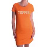 Glitter Topper jurkje oranje met steentjes/ rhinestones voor dames - Glitter kleding/ foute party outfit L