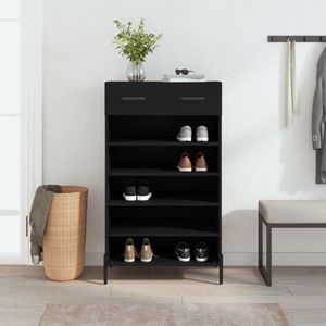 The Living Store Schoenenkast Industrieel - 60x35x105 cm - Zwart