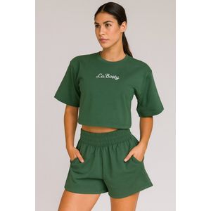 La Booty- Dames Katoenen lounge Set- Crop top & Short – Donkergroen- Handmade & Comfy- Maat XL
