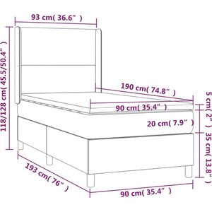 vidaXL - Boxspring - met - matras - stof - donkergrijs - 90x190 - cm