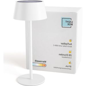 Außen Tischlampe Solarbetriebene LED | kabellos | 3 Stufen Touch Dimmer | Akku-betrieben | Metall/Kunststoff | Weiß | Balkon Deko