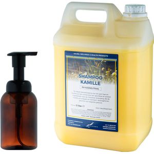 Zeepdispenser 300 ml amber bruin hervulbaar + 5 liter Shampoo Kamille navulling