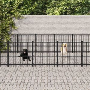 The Living Store Hondenhok Hondenkennel - 485x291x100 cm - Stalen stangen - Gepoedercoat staal - Zwart