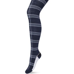 Bonnie Doon Maillot Dames met Ruiten Donker Blauw maat S/M - Ruit Motief - Ruitjes Print - Biologisch Katoen - Uitstekende pasvorm - Bio Cotton - Gladde Naden - Checks Tights - Heerlijk Comfortabel - Bering Sea - BP211901.131