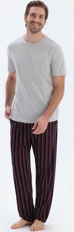 Dagi - Pyjama lang - Lichtgrijs - Bordeaux - Zwart