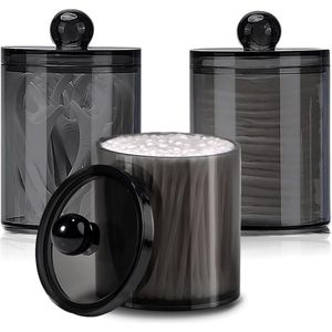 3 stuks - Wattenbollen Houder - Wattenstaafhouder - Wattenschijf Houder - zwart - PS - 11*7*7cm