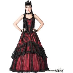 Sinister - 1034 Lange jurk - L - Bordeaux rood/Zwart