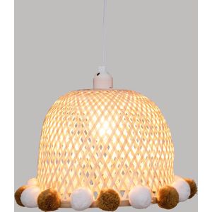 Atmosphera Kids kinderlamp/Hanglamp bamboe met pompons - Ø28xH20cm