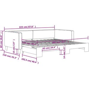 vidaXL Slaapbank - Onderschuifbed - 100x200 cm - Grijs Slaapbank - Tweepersoonsbed - Multifunctionele Meubels - Woonkamermeubelen - Guest Bed