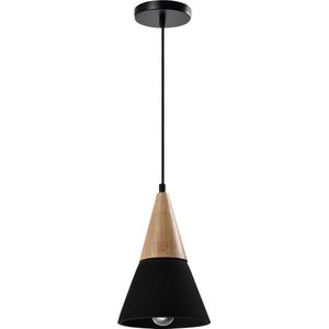 QUVIO Hanglamp landelijk - Lampen - Plafondlamp - Verlichting - Verlichting plafondlampen - Keukenverlichting - Lamp - E27 Fitting - Met 1 lichtpunt - Voor binnen - Hout - Metaal - Beton  D 18 cm - Zwart en lichtbruin