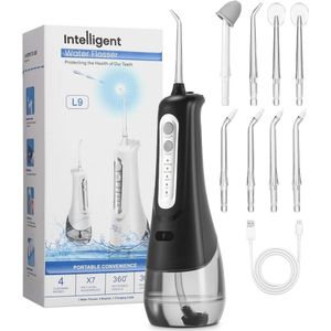 Draadloze Mondspoeler - Elektrische Tandenreiniger met 4 Modi en 9 Spuitmonden - Oplaadbare Waterflosser met USB-C - IPX7 Waterdicht - 300ml Watertank - Ideaal voor Op Reis