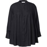 MIAMODA - Dames - Blouse sierplooien bij de schouders lange mouwen. - Zwart - Maat 42