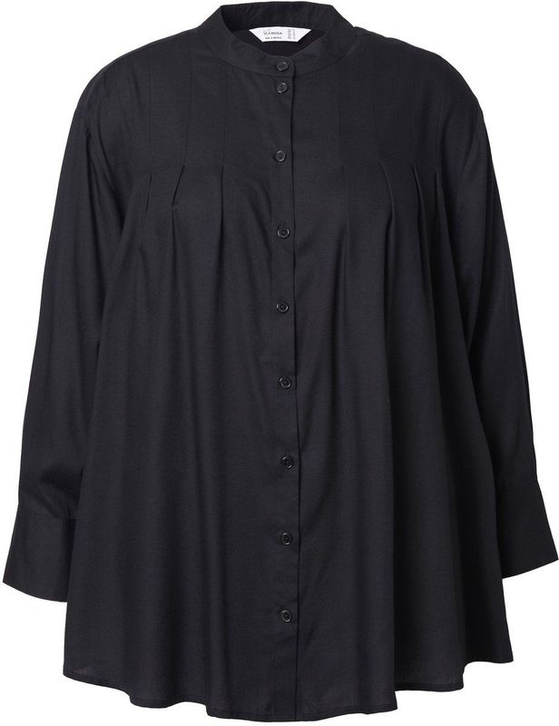 MIAMODA - Dames - Blouse sierplooien bij de schouders lange mouwen. - Zwart - Maat 42