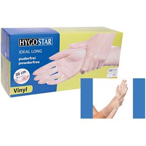 Hygostar Vinyl Handschoenen - Maat L - Poedervrij - Lange Manchet 30 cm - 100 Stuks - Wegwerphandschoenen