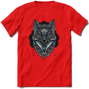 Vos - Dieren Mandala T-Shirt | Lichtblauw | Grappig Verjaardag Zentangle Dierenkop Cadeau Shirt | Dames - Heren - Unisex | Wildlife Tshirt Kleding Kado | - Rood - XXL