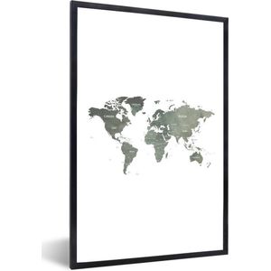 Fotolijst incl. Poster - Wereldkaart - Grijs - Land - 40x60 cm - Posterlijst