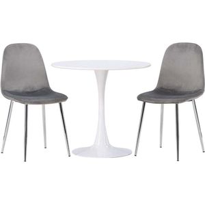 Hamden eethoek tafel wit en 2 Eva stoelen grijs.