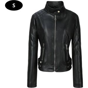 Livano Leren Jas - Leather Jacket - Lederen Jas - Bomberjack - Pilotenjack - Blazer - Biker - Motorjas - Motormuis - Dames - Zwart S