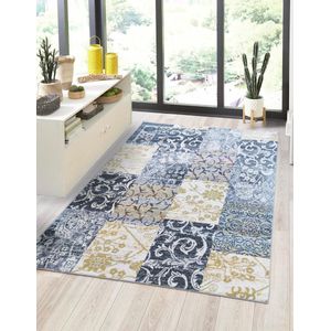 Flycarpets Sarande Vloerkleed Vintage - Grijs / Geel / Paars - Patchwork Laagpolig - 200x290 cm